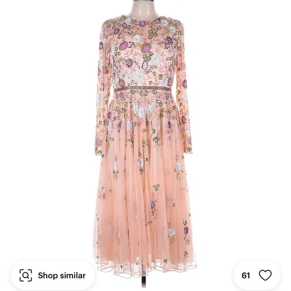 Mac Duggal Pink/Blush Sequin Floral Midi Dress - Picture 9 of 13